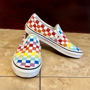 Vans Slip On Rainbow Checkerboard Skate Shoe Mens 5.5 / Womens 7